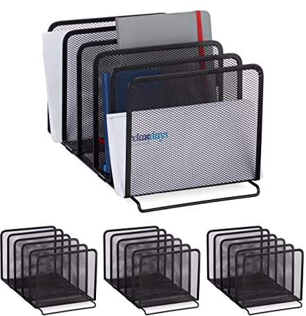 Relaxdays 4 x Katalogsammler, freistehender Magazinhalter aus Metall, 5 Fächer, Mesh Design, HBT: 18,5 x 20,5 x 37,5 cm, schwarz