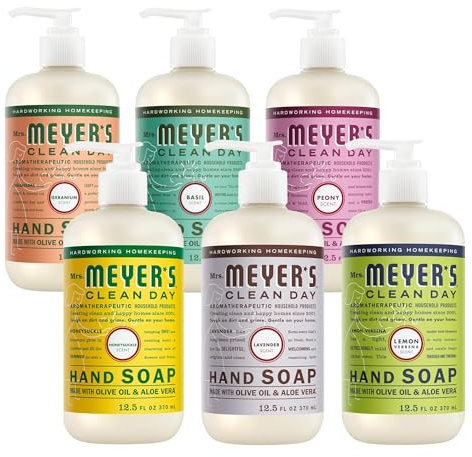 Mrs. MEYER'S New 6 Scent Variety Pack, 1 Peony, 1 Geranium, 1 Honeysuckle, 1 Basil, 1 Lavender, 1 Lemon Verbena, 6 CT