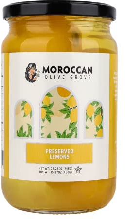 MOROCCAN OLIVE GROVE - Moroccan Preserved Lemons 26.28oz (745g) – Authentic Moroccan Whole Preserved Lemons in a Jar - For Salads, Tagines, Couscous