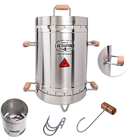 EL BARRIL 13.6 kg Smoker Grill Combo Edelstahl Vertikal Fass Holzkohle-Smoker Outdoor Grill mit Grillzubehör