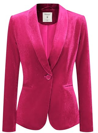 Allegra K Chaqueta de terciopelo para mujer, color sólido, manga larga, solapa con muescas, chaquetas de traje de un solo pecho, hot pink, 40
