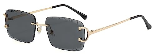 kachawoo Rahmenlose Rechteck Sonnenbrille Randlose Sonnenbrille mit gravierten Kanten Braun Blau Grau Sonnenschirme Unisex