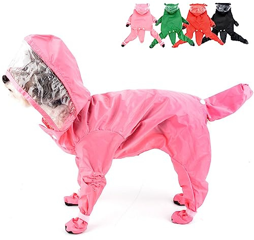 Zunea Wasserdichter Hunderegenmantel mit Kapuze für kleine Hunde Welpen Regenponcho Overall mit Regenstiefeln Vierbeiner Slicker Regenschutz Regenbekleidung Haustier-Regenjacke Regenmantel Rosa S