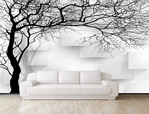 Papier Peint Panoramique 3D Arbre À Brindilles Noir Et Blanc Papier Peint 3D Intissé Moderne Décoration Murale
