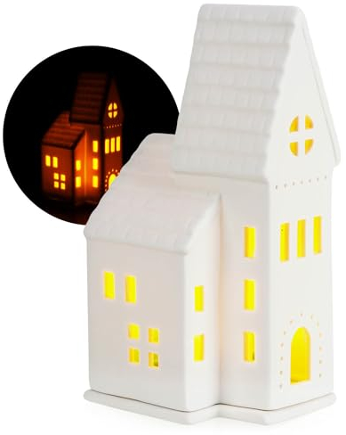 COM-FOUR® Casa de luz de té de Porcelana - Iglesia de Porcelana Mate con Base de Vela de té - Casa de Luz - Elegante decoración de la habitación en Forma de Iglesia (18,5 centímetros)
