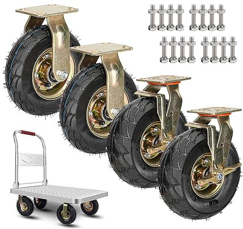 SAGIDAR 4 Stück Transportwagen Gummiräder, Geräuschlose Schwerlast Räder, Lenkrollen Ø 8Zoll/10Zoll, Industrierollen Schwerlast, Pannensichere, Tragkraft 200kg, Luftbereift Für Trolleys