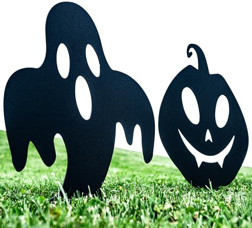 Shadow Casting Ghost Jack-o-lantern Garden Stake | Halloween Metal Yard Stakes | Housewarming Gift | Halloween lawn art | Halloween Silhouettes