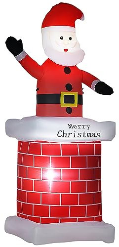 HOMCOM Aufblasbarer Weihnachtsmann mit Schornstein 210 cm beleuchtet Riesige Aufblasbar Weihnachtsdeko mit LED Licht Weihnachtsdekoration Nikolaus Weihnachten Dekoration für Drinnen Draußen