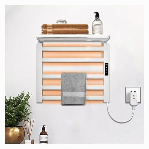 HAZARA Scaldasalviette Elettrico Bagno 50 * 50cm, Portasciugamani Elettrico con Timer/Temperatura Regolabile/Display a LED, Scaldasalviette Elettrico,White