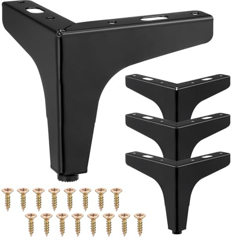 Zocipro 4Pcs Triangle Furniture Legs, 10cm Black Furniture Legs with 16 Screws, Metal Diamond Triangle Furniture Feet DIY Replacement for Cabinet Cupboard Sofa Couch Chair, HBT-D0034
