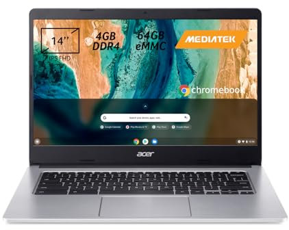 acer Chromebook 314 CB314-2H-K227 Notebook, Pc Portatile con Processore MediaTek M8183, Ram 4 GB DDR4, eMMC 64 GB, Display 14 FHD LED LCD, Scheda Grafica Mali-G72 MP3, ChromeOS, Silver