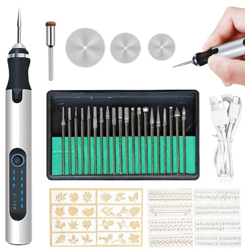 PLLYPE Elektrische Gravierstift, Gravur Werkzeug Kit Multifunktionaler, Elektrischer Mini Gravurwerkzeug Ätzstift, Tragbare Gravur Stift Mit Gravurzubehör, für Schmuck Nägel Kunststoff Glas Holz