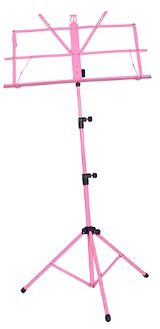 BESTonZON Blech Klappbares Musikstativ Tisch-Notenständer halter für notenständer tragbares Stativ Metallklammern sheet music notenständern bücherregal falten Halterung Base Rosa