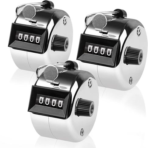 ACTOYS Contador Manual, 3 Piezas Contadores de Vueltas, Contador de Clicker de 4 Dígitos, Contador Personas, Metálico Contador para Golf, Correr, Natación, Registros de Ganchillo- Silver