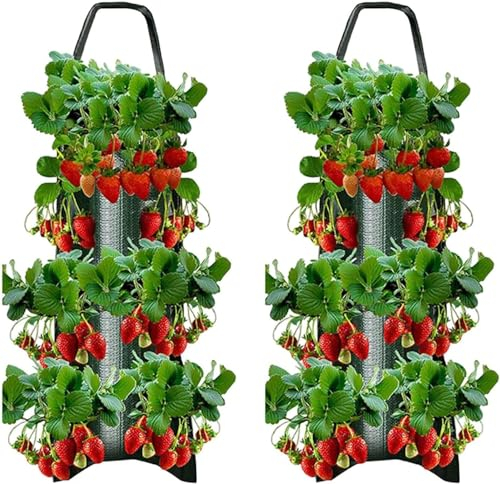 Erdbeer Pflanzbeutel Hängend Pflanzsack Erdbeeren Pflanztasche Vliesstoff Erdbeerpflanzen Hängend Pflanzen Tasche Grow Tasche Mit Griffe Erdbeeren Pflanzsäcke für Pflanzen/Kräuter/Blumen (2PCS Grün)