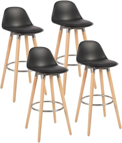 Box and Beyond Set di 4 sgabelli da bar in legno, sedia alta per bar, sedia da cucina - Altezza 91 cm - Sgabello nero con poggiapiedi”