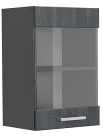 Vicco Küchenglasschrank R-Line, Schwarz Beton, 40 cm | 1 Tür · 1 Einlegeboden · Tiefe – 31 cm · ✓ Frei kombinierbar · ✓ Alles im Blick