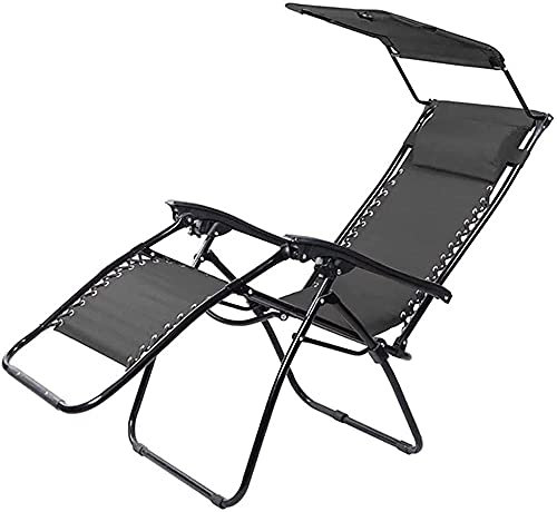 FAZENHUA Lounger Recliner Garden Sun Lounger Foldable With Visor Round Tube Leisure Beach Chair Household Office Patio Beach Outdoor Camping Relaxer Recliner-4