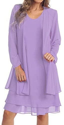 BOTCAM Abito estivo da donna, elegante, 2 pezzi, abito in chiffon + cardigan a maniche lunghe, abito da damigella d'onore, per matrimoni, serate, cocktail, abito estivo