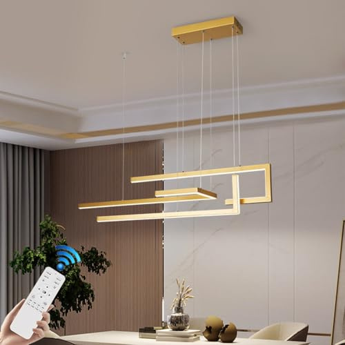 VTAMng Pendelleuchte mit Fernbedienung Moderne LED Pendellampe über Esstisch Kronleuchter Dimmbare 150cm höhenverstellbare Aluminium Hängelampe Leuchte geeignet Restaurant Kücheninsel Arbeitszimmer(Go