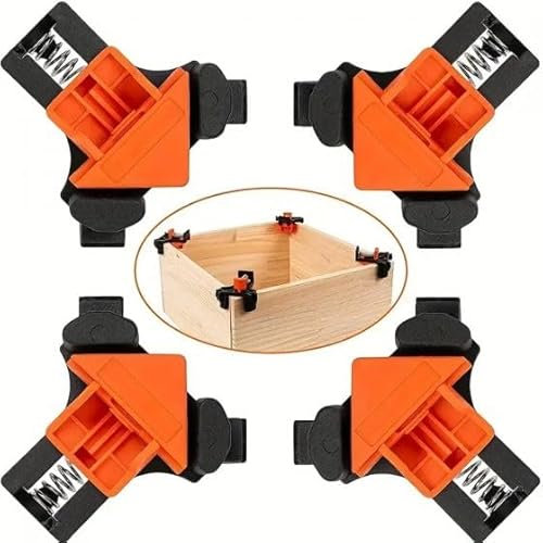 Corner Clamp for Woodworking, 90 Degree Right Angle Clamp, Wood Clamps, 4Pcs Adjustable Spring Loaded Woodworking Clamp, Gifts for Dad, Birthday Gifts for Men, Photo Framing-Orange