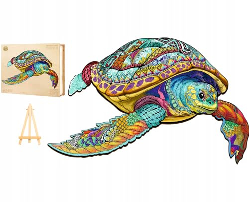 PASJO - Holzpuzzle Erwachsene mit Schildkrötemotiv 243 Teile 42x26,2 cm - Geschenkidee für Kinder - Holz Puzzle Schildkröte - Einzigartige Tierförmige Holz-Puzzle - Jigsaw aus Holz für Erwachsene