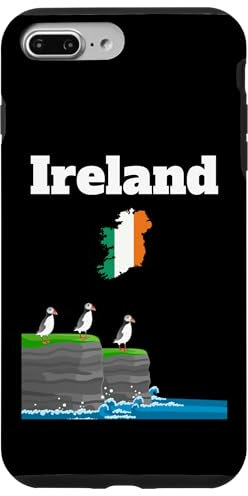 Coque pour iPhone 7 Plus/8 Plus Irlande Puffins Mer Falaises Irlande Drapeau Irlande Carte Souvenir