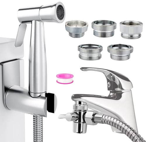 Bidet Stainless Steel Hand Shower, Toilet Sprayer Stainless Steel Shower and Baby Cloth Diaper Spray kit - with Faucet Dispenser, Hose and Hook Toilet or wall Mount
