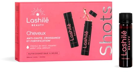 Lashilé Beauty Shots Cheveux AntiChute Pousse & Fortification 3 en 1 | Complément alimentaire cheveux - Shots à boire cheveux de Vénus, roquette, prêle - Absorption immédiate - 14 jours
