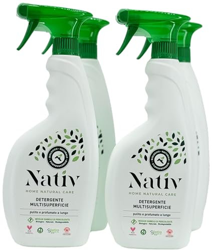 Eco Lab Nativ Detergente Multisuperficie 100% Naturale. Detergente Liquido per la Casa. 4 flaconi da 750 ml. Ideale per la pulizia di tutte le superfici della tua casa,