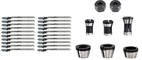 Goorvoucs 8 Pcs Router Collet Set Chuck Heads Adapter with 20Pcs Reciprocating Jigsaw Blade T101AO
