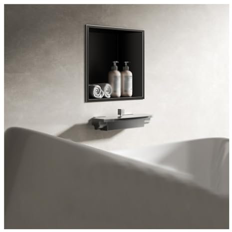 Generisch Modernes schwarzes Nischenregal für Badezimmer und Dusche aus Edelstahl, wasserdicht, versenkbarer Aufbewahrungs-Caddy, 32 x 32 x 12,5 cm