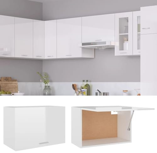Xichuzi Hängeschrank, Hängeglasschrank Küche, Küchenschrank, Schrank Mit Glastüren, Küchenhängeschränke, Wandvitrine Hängend, Hochglanz-Weiß 60x31x40 cm Spanplatte