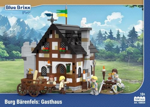 BlueBrixx Pro 108034 – Burg Bärenfels: Gasthaus aus Klemmbausteinen mit 1041 Bauelementen. Kompatibel mit Anderen Klemmbausteinen. Lieferung in Originalverpackung.