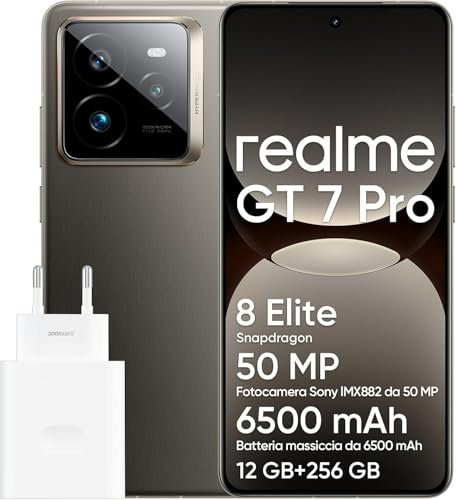 realme GT 7 Pro 5G Smartphone 12+256 GB,Processore Snapdragon® 8 Elite,Ricarica SUPERVOOC da 120 W,Batteria da 6.500mAh,Fotocamera AI Ultra-clear Snap,IP69,Sblocco subacqueoo,Grey(NO ADAPTER)