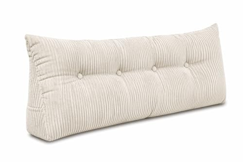 chilly pilley® Stützkissen Cord Rückenkissen Lesekissen Bettkissen Wandkissen Keilkissen Bettstützkissen viele Farben, 120x50x20 (Creme)