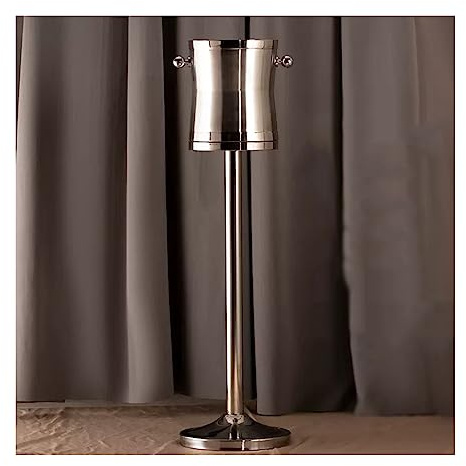 Ice Bucket Stainless Steel Double Wall Ice Bucket with Stand Wine Chiller Ice Buckets for Parties Festival Bar Outdoor or Indoor Use, 4L,Height 35.4 inches Drinks Cooler/Beer Bucket