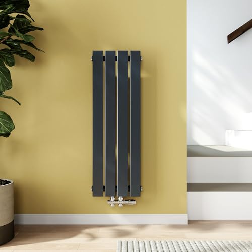EMKE Design Heizkörper Klein 90x30 cm Vertikal Flachheizkörper mit Mittelanschluss, Einlagig Paneelheizkörper Wandheizkörper für Bad, Schlafzimmer & Wohnzimmer, Anthrazit 297W