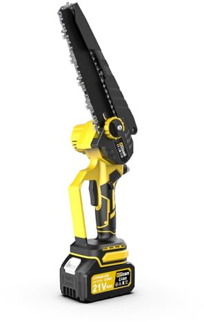 Mini Kettensäge mit 1000W Bürstenlose Motor,8-Zoll & 6 Zoll Kettensäge,Automatischer Öler & Werkzeuglose Kettenspannung und 2 * 2000 mAh FüR Baumzweige, Holzschneiden