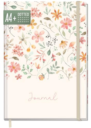Häfft paper&you® Dotted Journal A4+ avec bande élastique Wild Blossoms 156 pages, carnet de notes à pois - durable & respectueux au climat