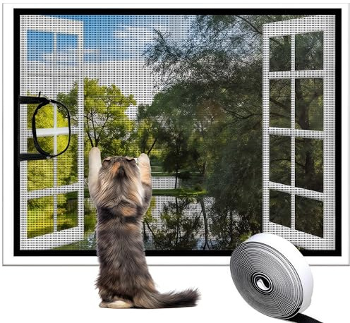 150 × 130 cm Katzenschutzgitter Fenster Katzenschutznetz Katzennetz für Balkon Ohne Bohren Katzensicher Katzengitter Fenster Transparent mit 6m Klettverschluss für Balkon und Schlafzimmer