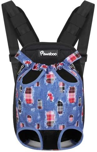 Pawaboo Sac De Transport Avant pour Chiens Petits à Moyens | Jambes Dehors Facile à Ajuster, Sangles Ajustables, Mains Libres, Support Rembourré Doux pour Voyage, Bleu Denim, XL