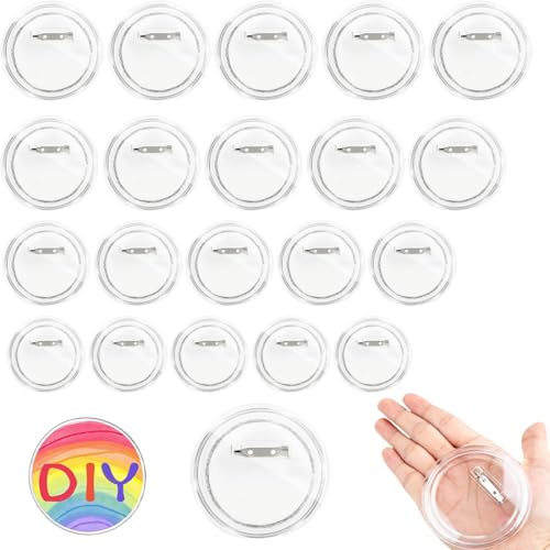 DIFLAX 20 Stück Buttons Selber Machen, DIY Ansteckbuttons, Pins Selber Gestalten, Transparente Buttons, Ohne Buttonmaschine, Sicherheitsnadel, Für Kinder, Foto, Kleidung, Schule, Rond(25/37/44/58 mm)