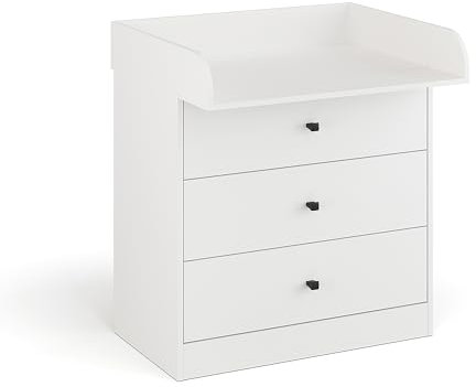 KOMTO Wickelkommode mit Schubladen - Baby Kommode mit Wickelaufsatz, Wickeltisch, Wickelschrank mit abnehmbarer Wickelsatz Weiß | Lulliblox M3
