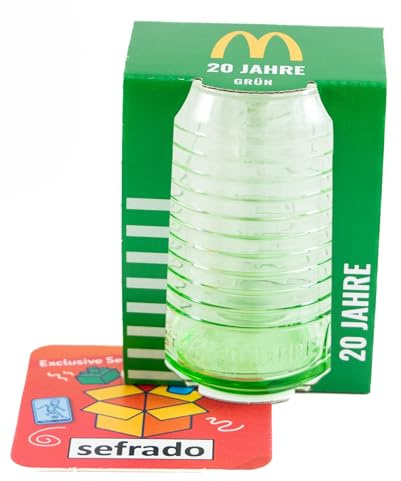 sefrado Bundle 1 x Cola Glas Grün McDonalds 2025-20 Jahre Jubiläums Sammel Gläser kompatibel mit exclusivem Untersetzer