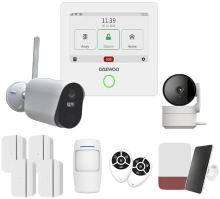 Daewoo - Allarme connesso WiFi/GSM Touch da 4,3 AM506, sistema wireless e senza abbonamento, compatibile con animali, sensori inclusi + telecamera di sorveglianza Full HD, applicazione mobile inclusa