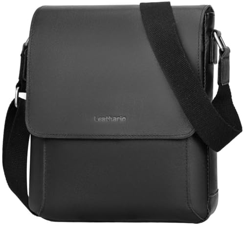Leathario Herren Umhängetasche aus Echtem Leder,Schultertasche mit Großer Kapazität, Herrentasche für Alltag Freizeit Arbeit