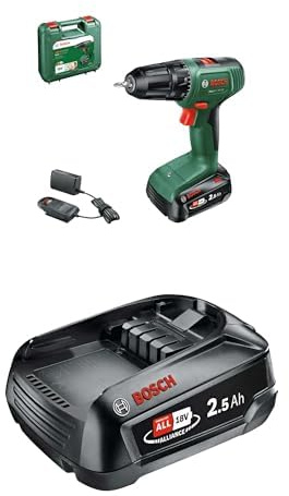 Bosch EasyDrill 18V-38 (1 Battery 2.5 Ah; 18 Volt System; in Storage case) + Bosch Ersatz-Akku PBA 18V 2.5Ah W-B (Hohe Kapazität für längere Laufzeit; Kompatibel mit Allen 18V Power for All-Geräten)