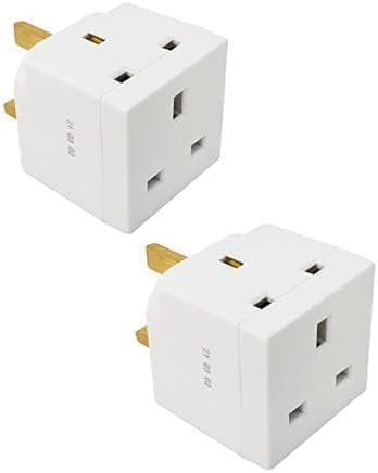 2 Way 3 Pin Power Adapter Plug Splitter - Cube Electric 13A Multi Wall Plug Extension Double Socket UK (PACK OF 2 Adapter)
