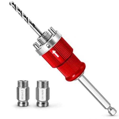 WildBossy Hole Saw Arbor, 3/8 Quick Release Shank, 5/8-18 UNF and M16 | Dual adapters fit 1-3/8 to 7-7/8 in bi-metal hole saws, with quick release, slug ejection and attached pilot bit